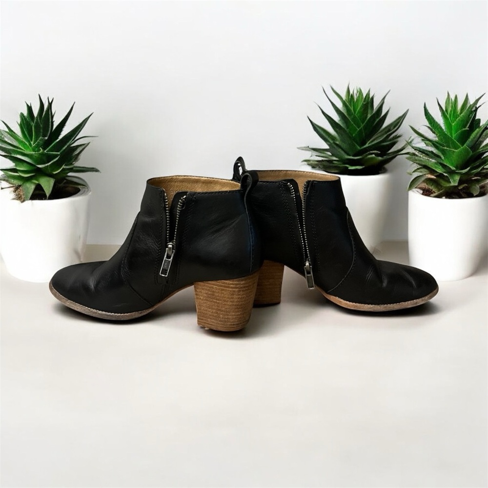 Madewell The Brenner Black Leather Ankle Booties | Women’s 6 | Stacked Heel - Picture 3 of 7